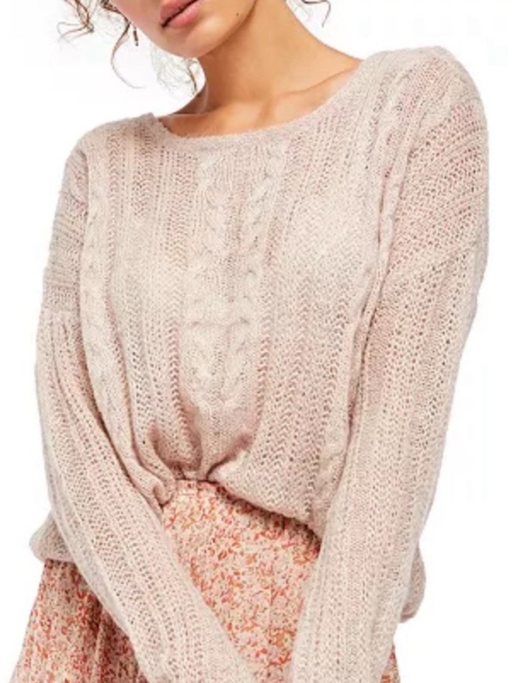 Free People Soft Angel Pink Crochet Sweater